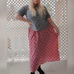 Vintage Red & White Diamond Polka Dot Maxi Skirt